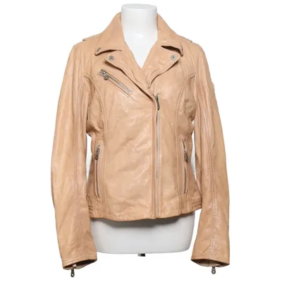 Biker jacket (Beige) from Mauritius Cotton, Leather, Polyester