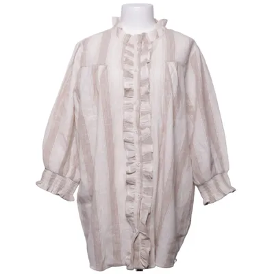 Blouse (Beige, White) from Vanting Cotton, Linen