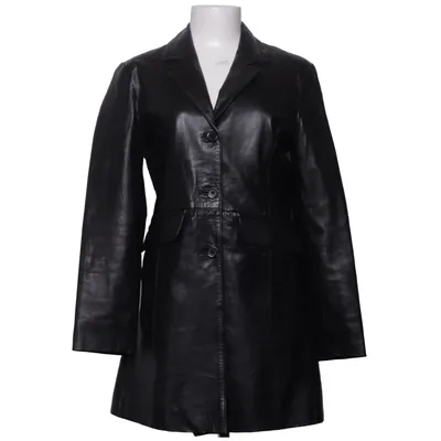Leather coat (Black) from Cappuccini by Desam Leather, Polyester
