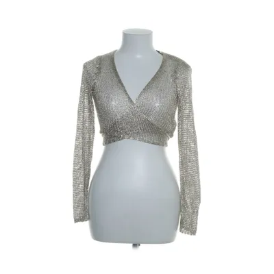 Crop top (Metallic Tie Front Long Sleeve Crop Top) fra Boohoo Viscose
