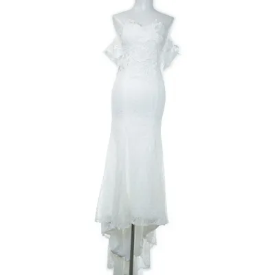 knee length dresses for ladies Boho Mermaid Wedding Dress Flower Appliques Bridal Gown WD637 US0 / Ivory main image 1