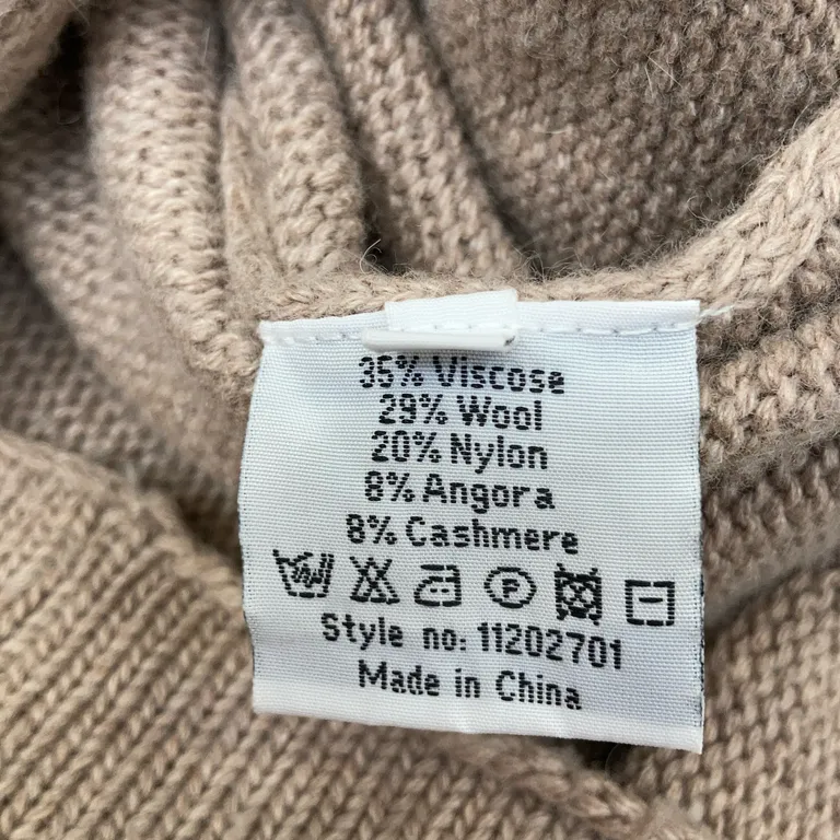 Kofta (Brun) från Hunkydory Viskos, Ull, Nylon, Angora, Kashmir - Materialetikett