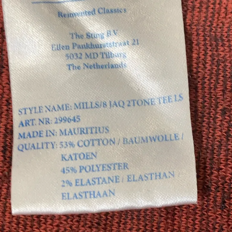 Långärmad t-shirt (Röd) från Mills Brothers Bomull, Polyester, Elastan - Materialetikett