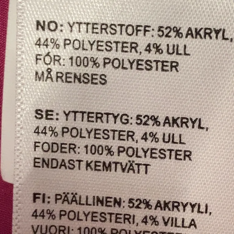 Kappa (Rosa) från Bik Bok Ull, Polyester, Akryl - Materialetikett