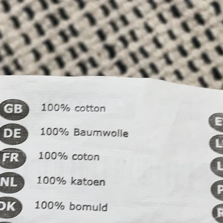 Trasmatta (Vit, Svart) från IKEA Bomull - Materialetikett