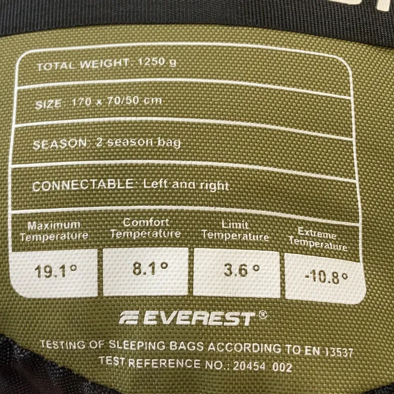 Sovsäck (Grön, Svart) från Everest - Materialetikett