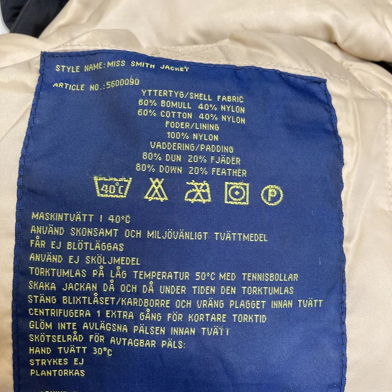 Vinterjacka (Svart) från Svea Bomull, Nylon, Dun, Päls - Materialetikett