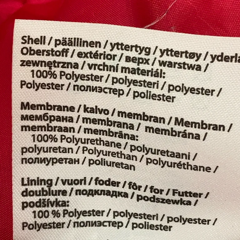 Overall (Rosa) från ReimaTec Polyester, Polyuretan - Materialetikett