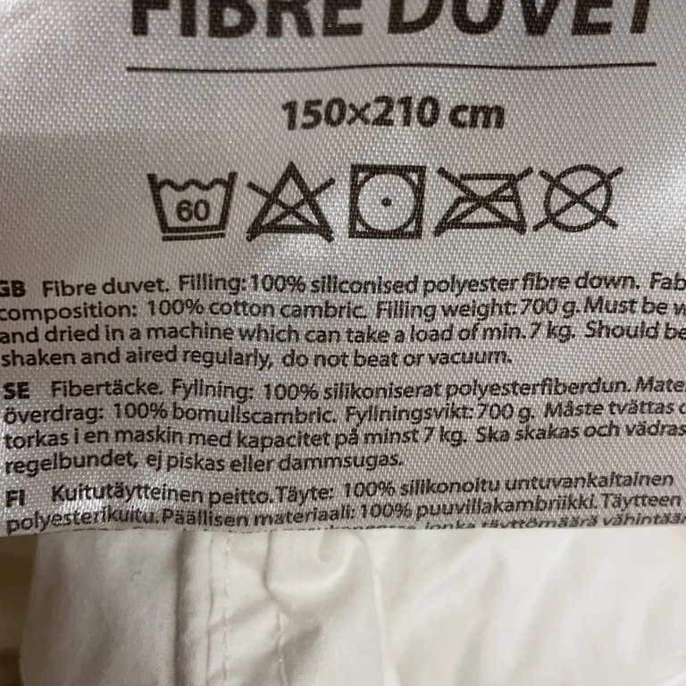 Duntäcke (Vit) från Kronborg of Denmark Dun, Bomull, Polyester - Materialetikett