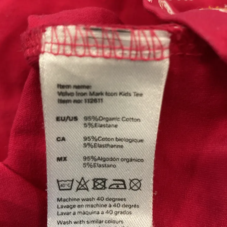 T-shirt (Rosa) från Volvo Ekologisk bomull, Elastan - Materialetikett