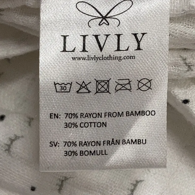 Filt (Vit, Grå) från Livly Viskos, Bambu, Bomull - Materialetikett