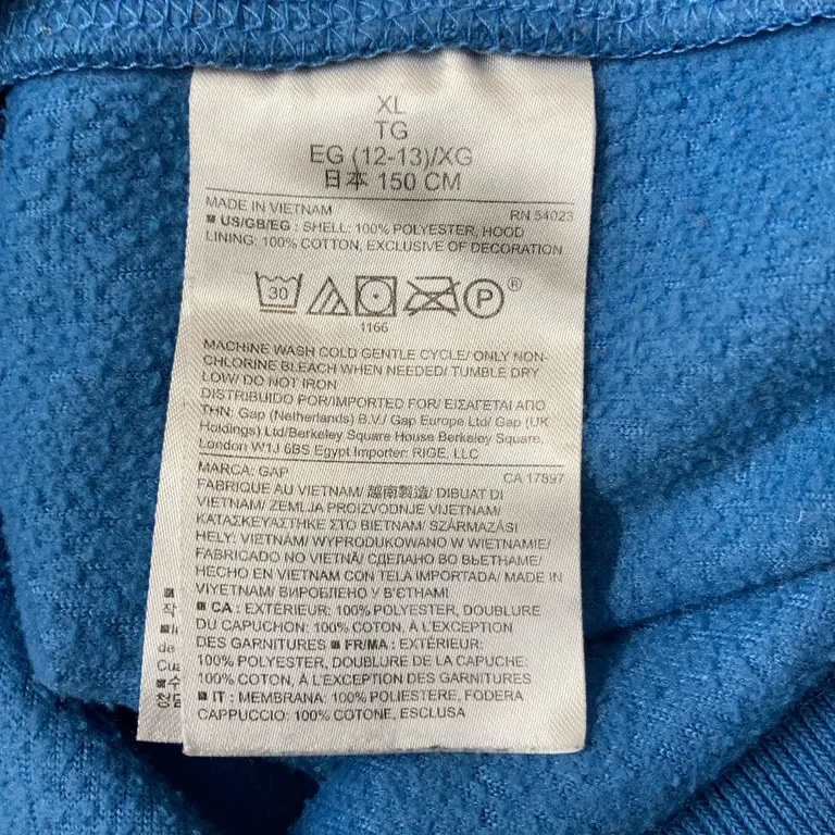 Huvtröja (Blå) från Gap Kids Bomull, Polyester - Materialetikett
