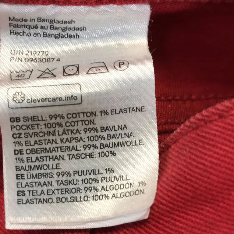 Jeans (Röd) från Divided by H&M Bomull, Elastan - Materialetikett