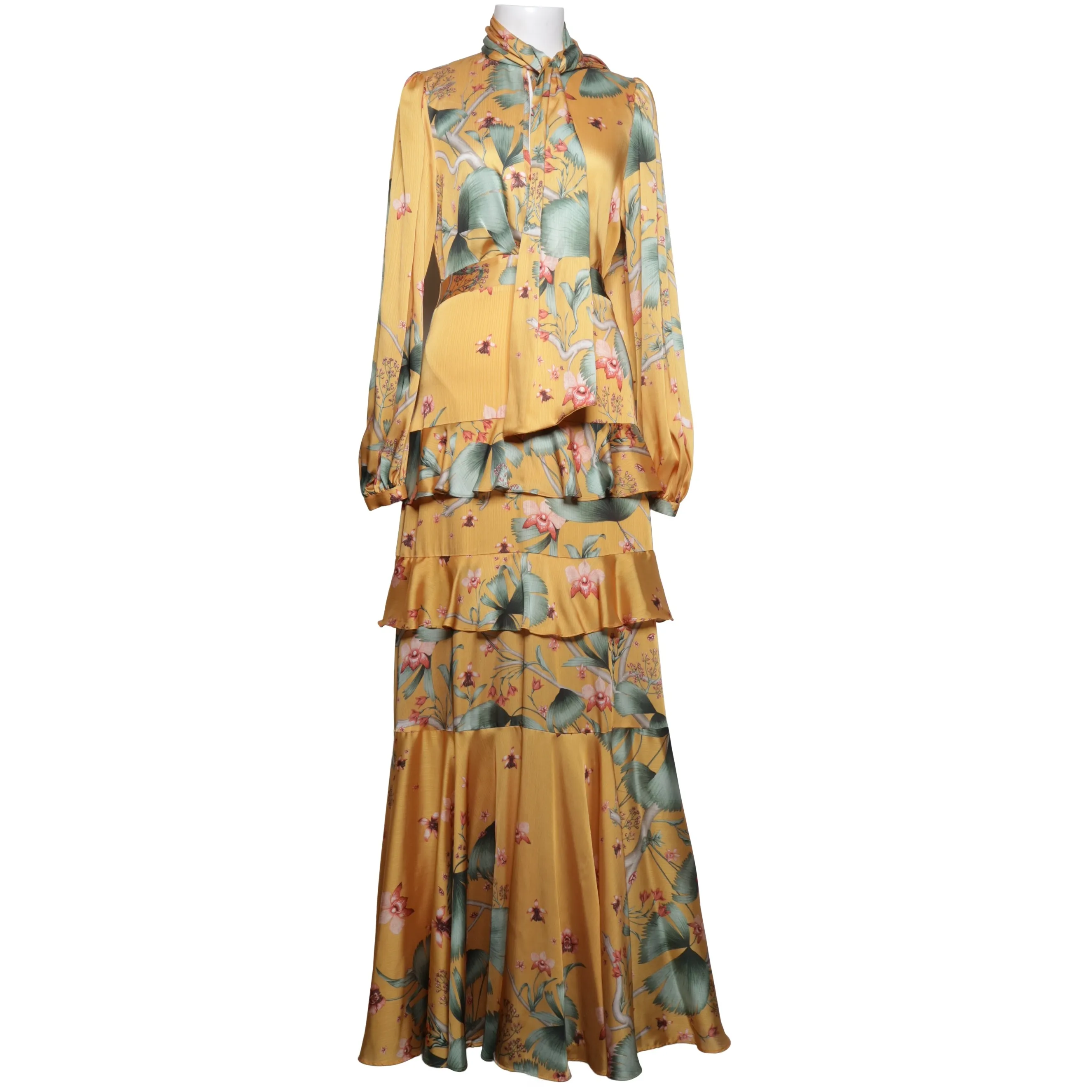 chinese dress ladies H&amp;M. Long yellow floral dress S.XXL  Hibuy market